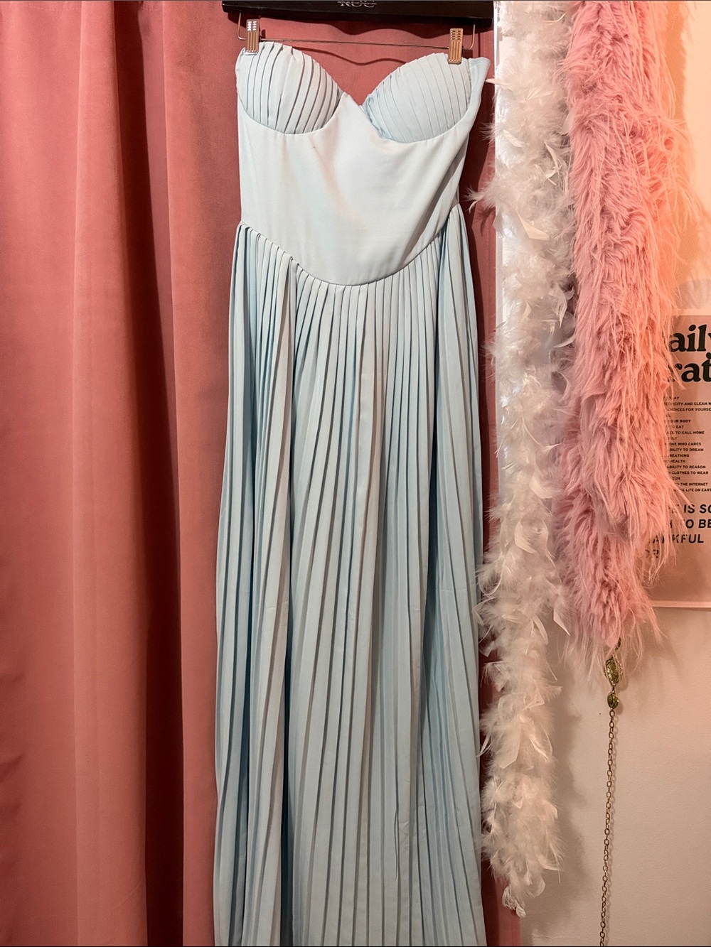 Amazon Strapless Pleated Maxi Dress in Light Blue